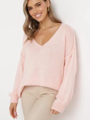 Różowy Sweter z Szerokimi Rękawami Armananis