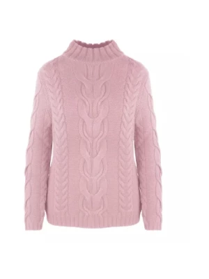 Różowy Sweter z Warkoczowymi Wzorami Malo