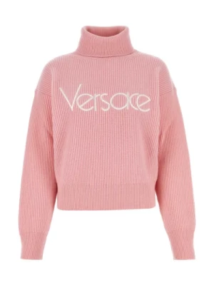 Różowy sweter z wełny - Stylowy i wygodny Versace