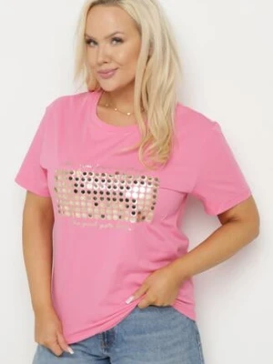 Różowy T-shirt Bawełniany Ozdobiony Cekinami Lirenell glo-story