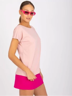 Różowy t-shirt damski z dekoltem na plecach BASIC FEEL GOOD