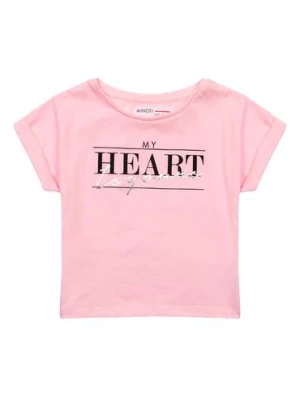 Różowy t-shirt dzianinowy dla dziewczynki z napisem Minoti