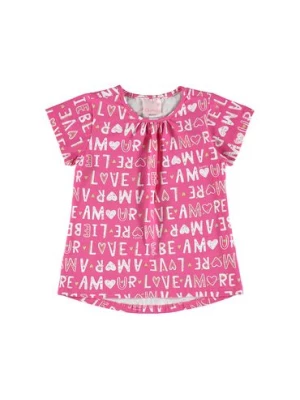 Różowy t-shirt dziewczęcy w napisy Quimby