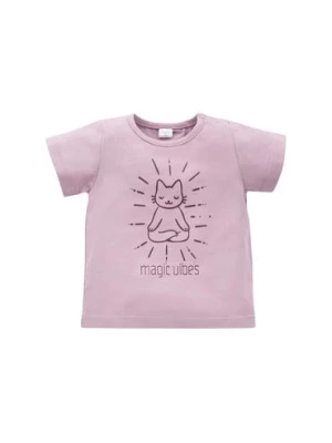 Różowy t-shirt dziewczęcy z kotem Pinokio