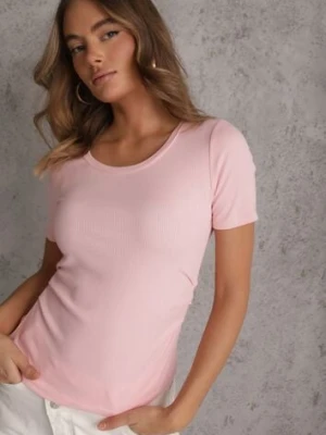 Różowy T-shirt w Prążki z Marszczeniami po Bokach Nedala romee's