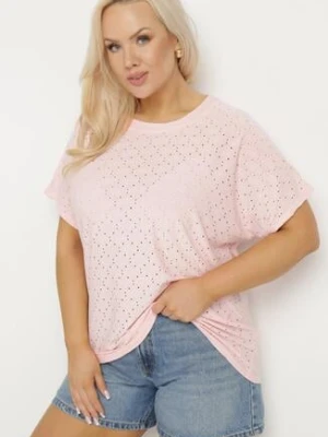 Różowy T-shirt z Bawełną i Ażurowym Wzorem Puzira j&x