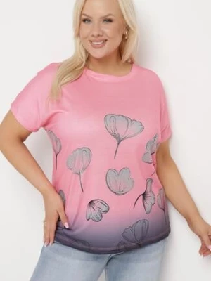 Różowy T-shirt z Krótkim Rękawem Ozdobiony Cyrkoniami Flovilla