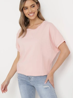Różowy T-shirt z Krótkimi Rękawami i Dłuższym Tyłem Cercisa Glo-story