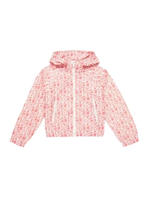 Różowy wiatroszczelny płaszcz dziecięcy z nadrukiem logo Moncler