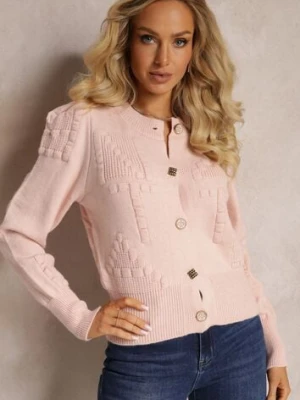 Różowy Wiskozowy Kardigan ze Ściągaczami Zapinany na Guziki Genadia elsa.m by may