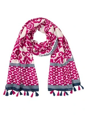 Różowy wiskozowy szal damski w etniczne wzory z frędzlami – Relaxed Code Olsen