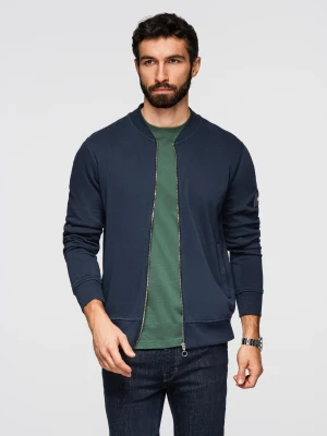 Rozpinana bawełniana bluza męska dresowa bomberka – granatowa V4 Ombre Clothing