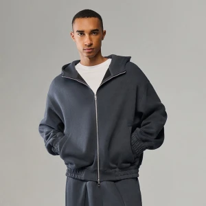 Rozpinana bluza boxy z kapturem grafitowa House