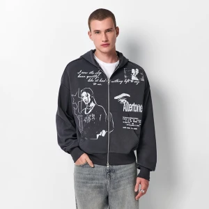 Rozpinana bluza boxy z kapturem i nadrukami grafitowa House