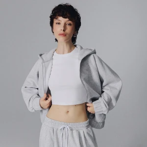 Rozpinana bluza loose fit z kapturem basic szara House