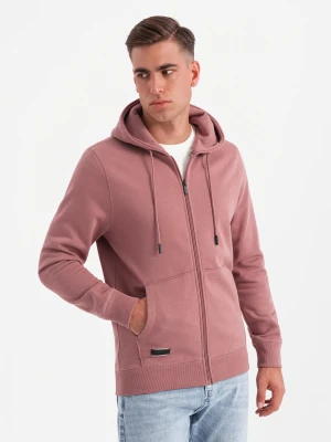 Rozpinana bluza męska dresowa BASIC – ciemnoróżowa V4 - Rozmiar: XXL Ombre Clothing