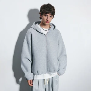 Rozpinana bluza oversize cropped z kapturem szara House