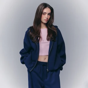 Rozpinana bluza typu bombka z kapturem basic granatowa House