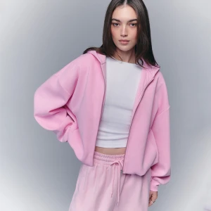 Rozpinana bluza typu bombka z kapturem basic różowa House
