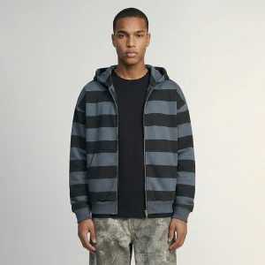 Rozpinana bluza w niebiesko-czarne paski z kapturem House