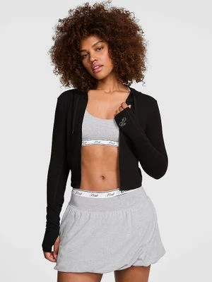 PINK Rozpinana bluza z kapturem All-Day Cotton Victoria's Secret Czarny