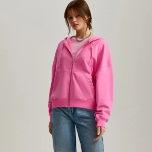 Rozpinana bluza z kapturem basic różowa House