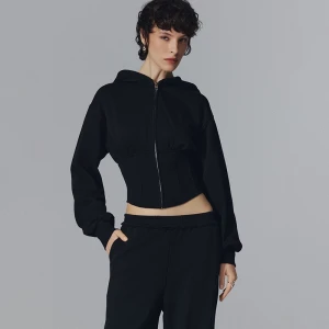 Rozpinana bluza z kapturem i gorsetowymi wstawkami czarna House