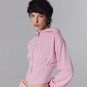 Rozpinana bluza z kapturem i gorsetowymi wstawkami różowa House