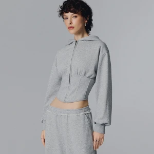 Rozpinana bluza z kapturem i gorsetowymi wstawkami szara House