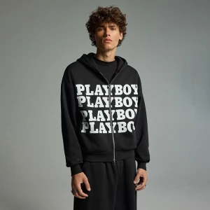 Rozpinana bluza z kapturem i nadrukiem Playboy czarna House