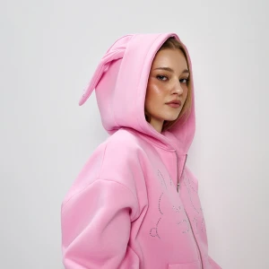 Rozpinana bluza z kapturem i uszkami różowa House