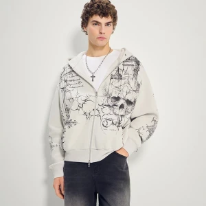 Rozpinana bluza z kapturem i wzorem Y2K szara House