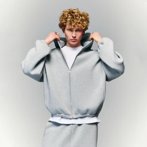 Rozpinana bluza z kapturem oversize z dzianiny SCUBA szara House