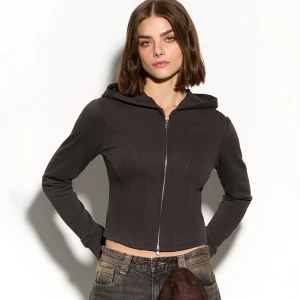 Rozpinana brązowa bluza z kapturem o skróconym kroju House