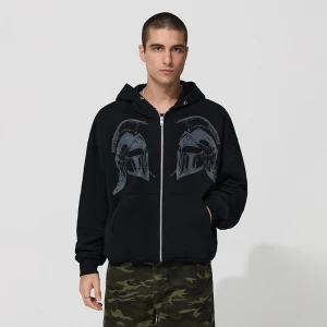 Rozpinana czarna bluza z kapturem i motywem castel core House