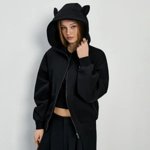 Rozpinana czarna bluza z kapturem i uszkami House