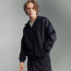 Rozpinana czarna bluza z kapturem z piankowej dzianiny House