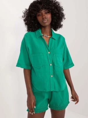 Rozpinana koszula damska oversize zielona Italy Moda
