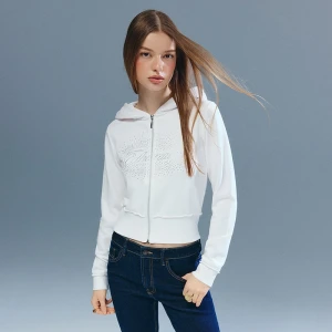 Rozpinana kremowa bluza z kapturem i napisem Ethereal House