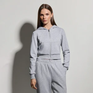 Rozpinana krótka bluza z kapturem jasnoszara House