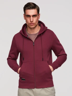 Rozpinana męska bluza dresowa BASIC – bordowa V3 - Rozmiar: S Ombre Clothing