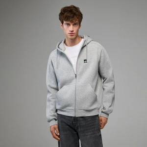 Rozpinana szara bluza z kapturem i małym haftem House