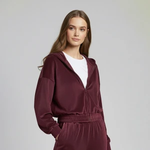 Rozpinana welurowa bluza z kapturem bordowa House