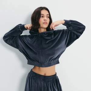 Rozpinana welurowa bluza z kapturem grantowa House