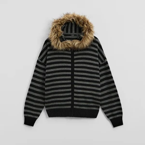 Rozpinany sweter w paski z odpinanym kapturem House