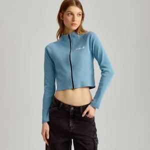 Rozpinany sweter ze haftem niebieski House