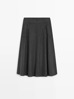 Rozszerzana Spódnica Midi Z Kieszeniami - Szary - Massimo Dutti - Female