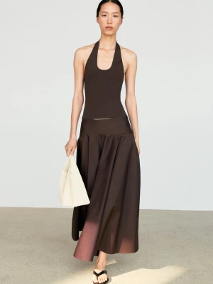 Rozszerzana Spódnica Midi Z Ozdobną Talią - Brązowy - - Massimo Dutti - Female