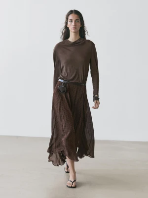 Rozszerzana Spódnica Średniej Długości W Groszki - Brązowy - - Massimo Dutti - Kobieta