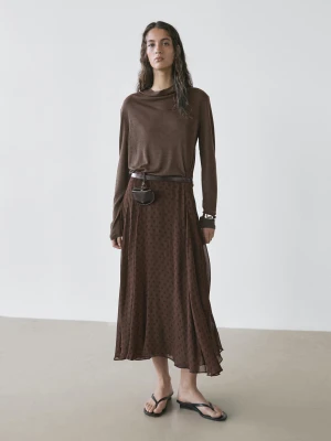Rozszerzana Spódnica Średniej Długości W Groszki - Brązowy - - Massimo Dutti - Kobieta